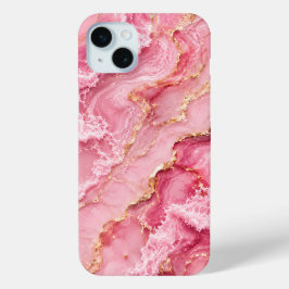 Luxe roze oceaanmarmer met gouden aders iPhone 15 mini hoesje