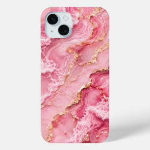 Luxe roze oceaanmarmer met gouden aders iPhone 15 mini hoesje
