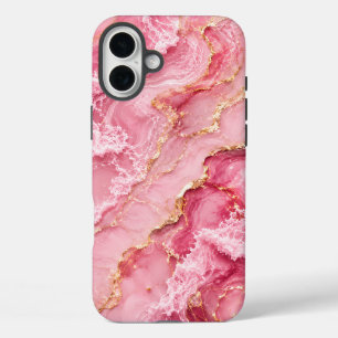 Luxe roze oceaanmarmer met gouden aders iPhone 16 plus hoesje