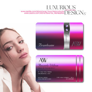 Luxe Roze Paarse Gradient Silver Decor Initialen Visitekaartje