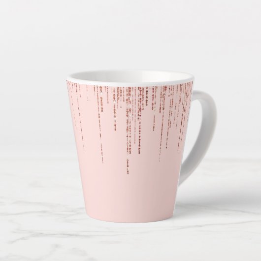 Luxe roze roodbruin glitter rand latte mok (Rechterhoek)