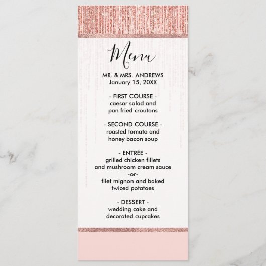 Luxe roze roodbruin glitter rand menu (Voorkant)