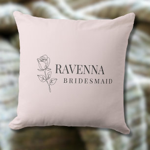 Luxe Roze Roos Lijnkunst Persoonlijke Naam Kussen