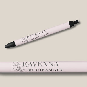 Luxe Roze Roos Lijnkunst Persoonlijke Naam Zwarte Inkt Pen