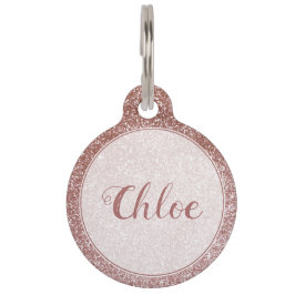 Luxe roze Rose Gold Glitter Monogram Pet ID Tag Huisdierpenning