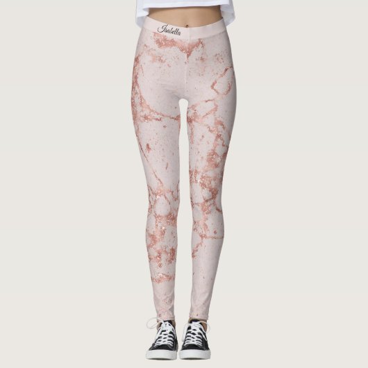 Luxe roze roze glittermarmer voeg tekst toe leggings (Voorkant)