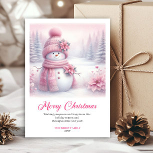 Luxe Roze Sneeuwman Kinderen Bewerkbare Kerstkaart
