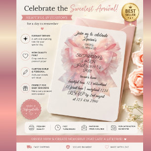 Luxe Roze Strik Uitnodiging voor Baby Shower Vro