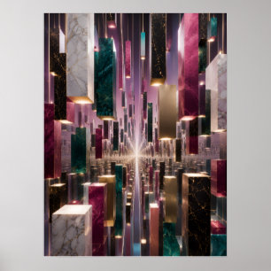 Luxe roze turquoise goud zwart marmeren poster