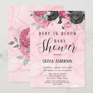 Luxe roze zwarte Baby in het Baby shower Bloom Kaart