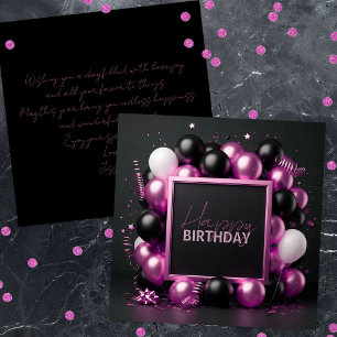 Luxe Roze Zwarte Ballonnen Streamers Verjaardag Kaart