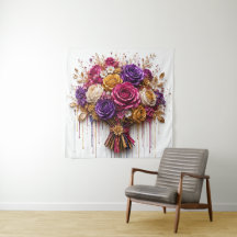 Luxe rozenkunst met goud en kleurrijke druppels