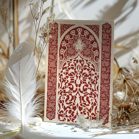 Luxe Ruby Cream Kant Islamitische bruiloft Kaart