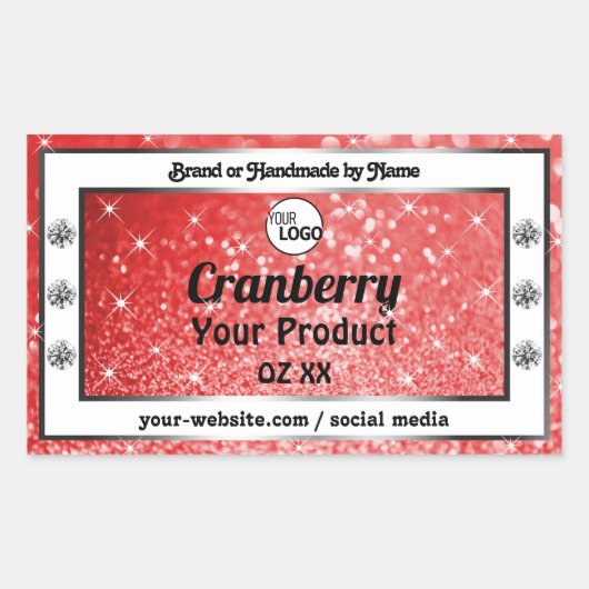 Luxe Ruby Red Sparkle Glitter Product Label Logo (Voorkant)