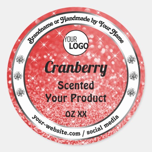 Luxe Ruby Red Sparkle Glitter Product Label Logo (Voorkant)