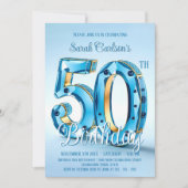 Luxe saffier en goud 50e verjaardag kaart (Voorkant)