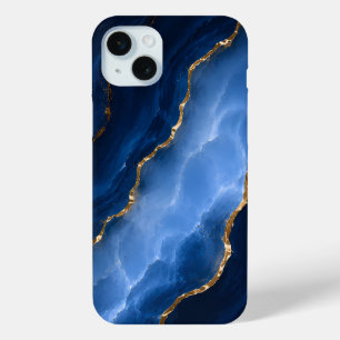 Luxe saffierblauwe marmer iPhone 15 mini hoesje