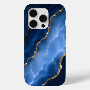 Luxe saffierblauwe marmer iPhone 15 pro case