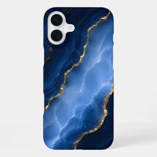 Luxe saffierblauwe marmer iPhone 16 plus hoesje