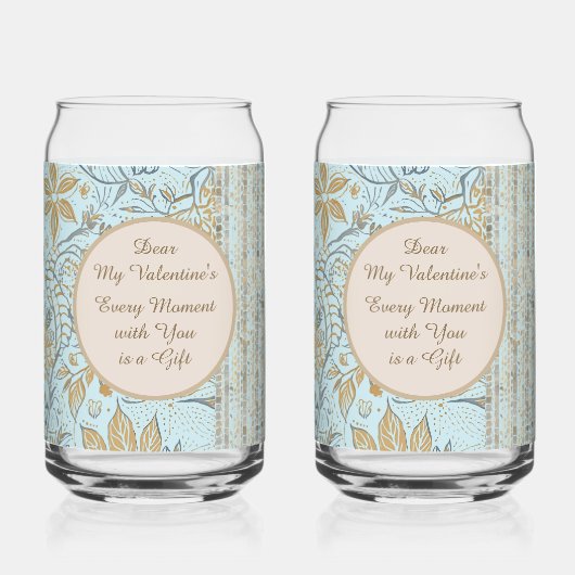Luxe, Saint-Valentin, Or Art Floral Bleu Tendre (Recto)