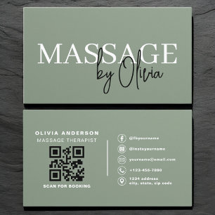 Luxe Salie Groene Massagetherapeut QR-code Visitekaartje