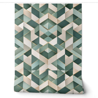 Luxe saliegroen en gouden geometrisch patroon behang
