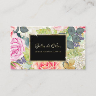 Luxe Salon Elegant Glitter Roos Floral Stylist Visitekaartje