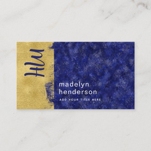 Luxe Sapphire Gold Brush QR Code Social Media Visitekaartje (Voorkant)