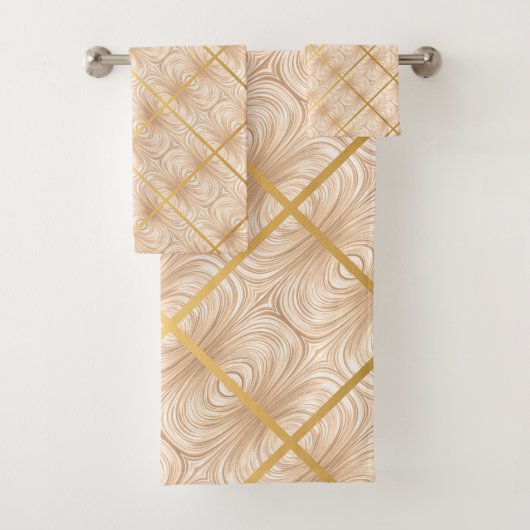 LUXE SATIN GOLD BRONZE BATHROOM TOWEL SET BAD HANDDOEK (Insitu)