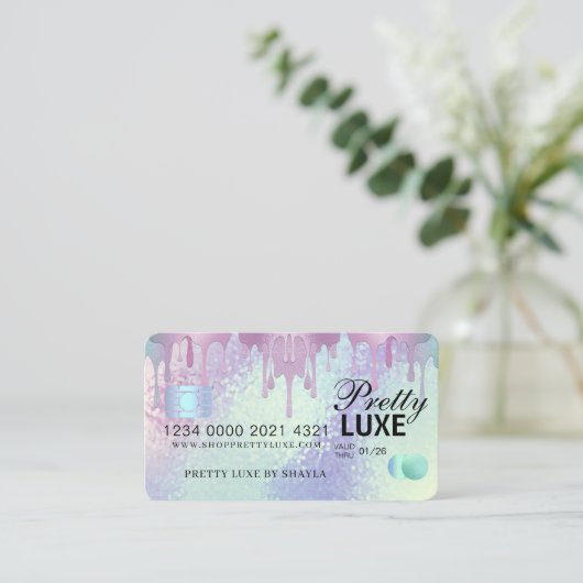 Luxe schoonheidsdruppel Holographic Credit Style B Visitekaartje (Staand voorkant)