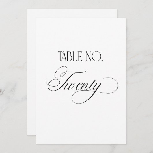 Luxe Script 5x7 Wedding Table Number Twenty Sign Kaart (Voorkant / Achterkant)