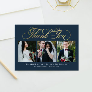 Luxe script bruiloft dank u kaart faux Folie