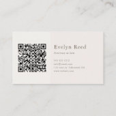 Luxe script minimalistische QR code zacht beige Visitekaartje (Achterkant)
