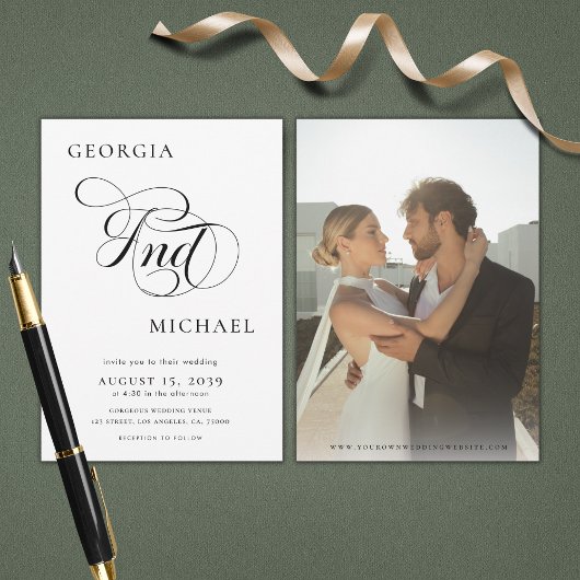 Luxe Script Modern Minimal Photo Wedding Kaart