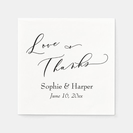 Luxe Script Simple Typography Love & Bedankt Servet (Voorkant)