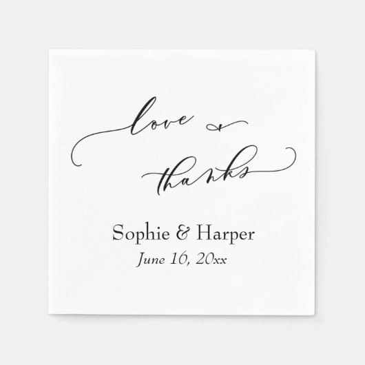 Luxe Script Simple Typography Love & Bedankt Servet (Voorkant)