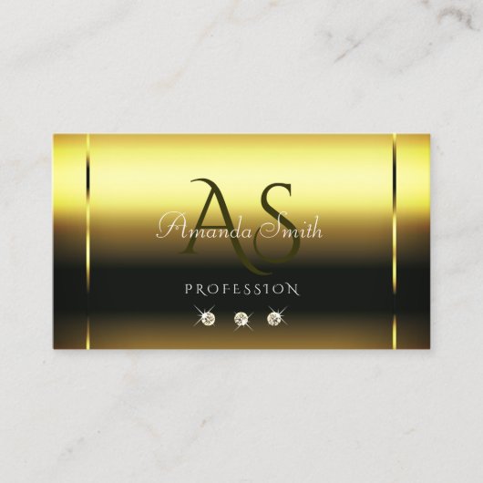 Luxe Shimmery Gold Sparkle Diamonds Monogram Visitekaartje (Voorkant)