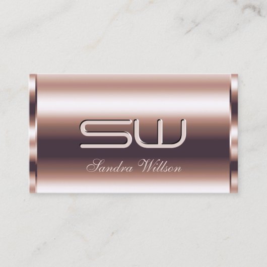 Luxe Shimmery Roos Gold Optics Faux 3D Monogram Visitekaartje (Voorkant)