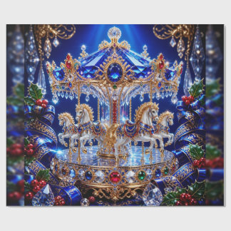 Luxe Sieraden Carrousel Blauw Kerst Inpakpapier