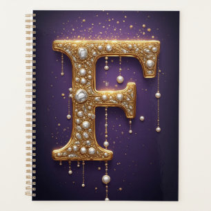 Luxe Sierlijke Letter F Monogram in Edelstenen Planner