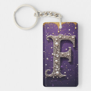 Luxe Sierlijke Letter F Monogram in Edelstenen Sleutelhanger