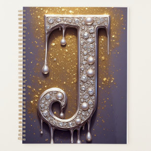 Luxe Sierlijke Letter J Monogram in Edelstenen Planner