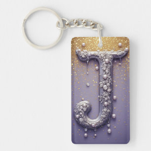 Luxe Sierlijke Letter J Monogram in Edelstenen Sleutelhanger