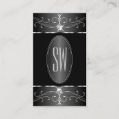 Luxe Silver Black Witte Ornamenten Monogram Visitekaartje (Voorkant)