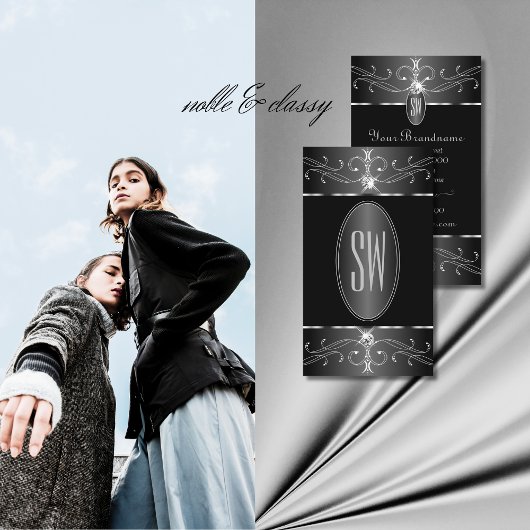 Luxe Silver Black Witte Ornamenten Monogram Visitekaartje