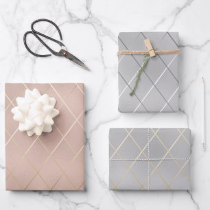 Luxe Silver en Roos Gold met stijlvolle diagonale Inpakpapier Vel