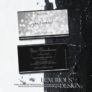 Luxe Silver Glitter Initialen Black Silvery Edge Visitekaartje