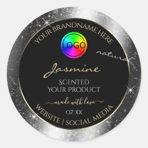 Luxe Silver Glitter Lijst Product Label en Logo