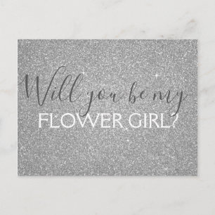 Luxe Silver Glitter & Sparkle Bloemenmeisje Uitnodiging Briefkaart