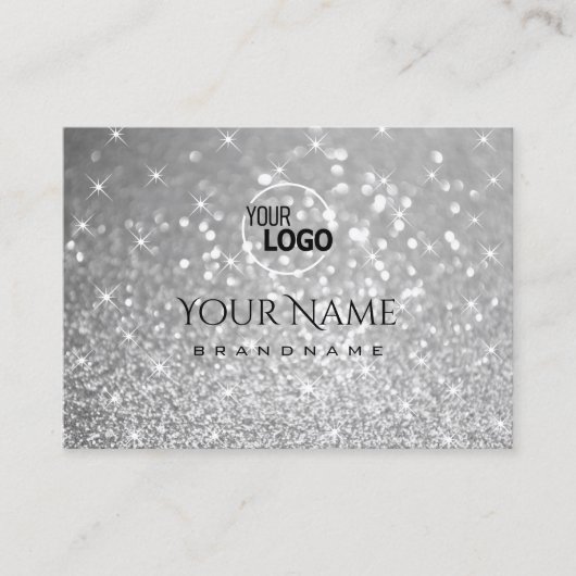 Luxe Silver Glitter Sparkle Stars toevoegen Logo S Visitekaartje (Voorkant)